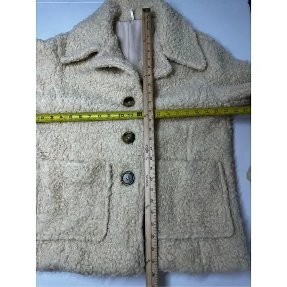 Free People Runway Popular Soft Teddy Bear Faux Fur Ivory Sherpa JacketSize M